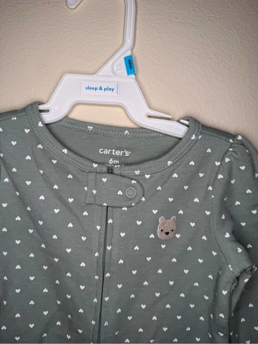 Carter's Mint Green Heart-Print Footed One-Piece